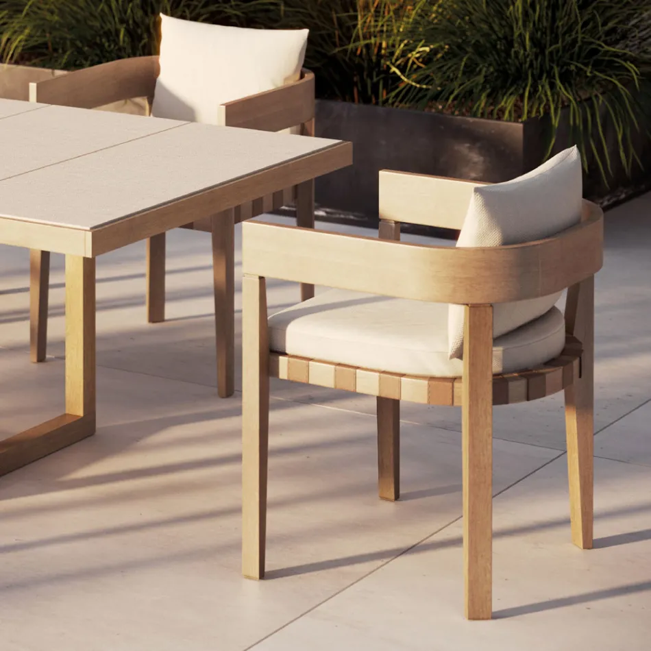 Outdoor Armchair in Fabric and Wooden Frame Made in Italy - Briga Viadurini