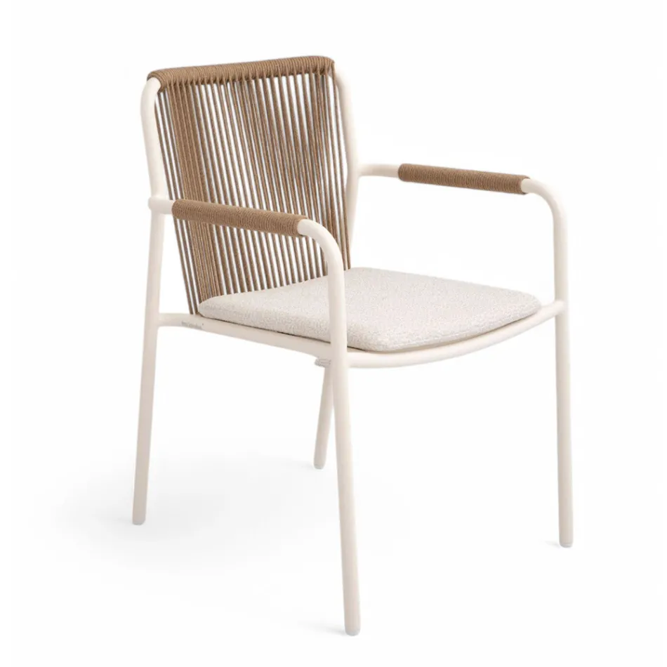 Outdoor Armchair Made of Beige Aluminum and Terra Rope - Luxe Viadurini