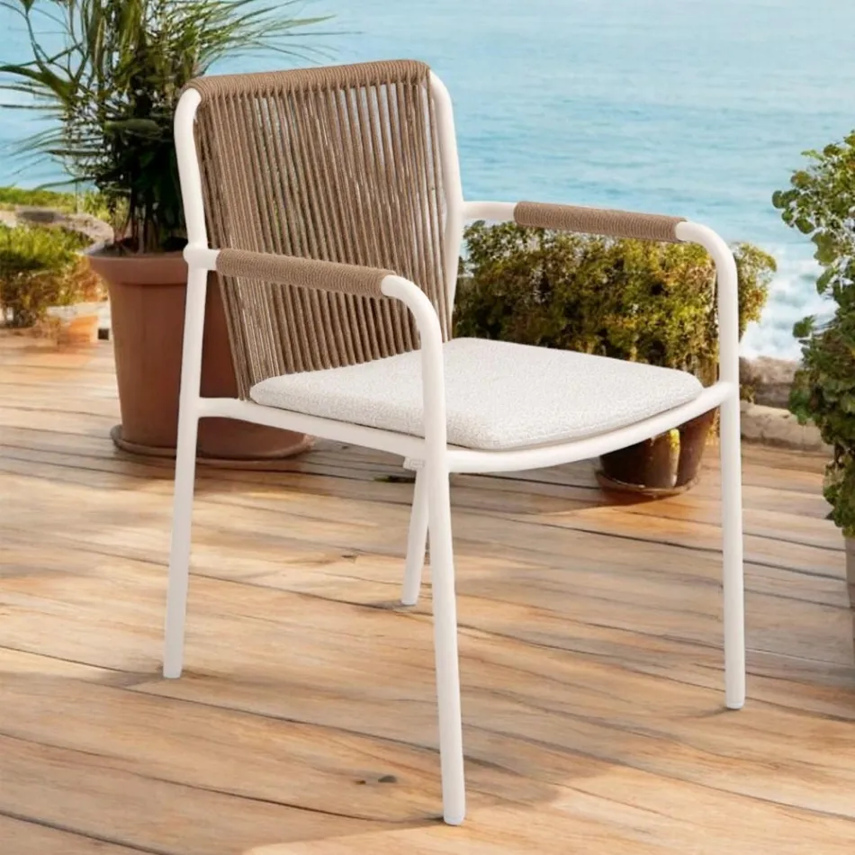 Outdoor Armchair Made of Beige Aluminum and Terra Rope - Luxe Viadurini