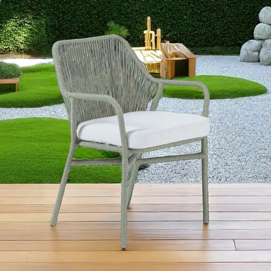 Garden Chair in Aluminum and Rope Weave - Asteria Viadurini