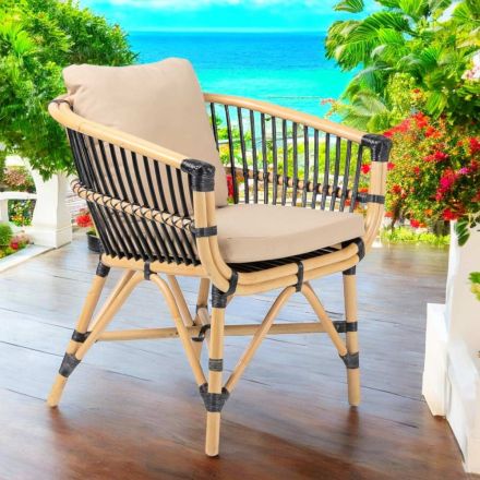 Garden Armchair in Natural Rattan with Cushions Included - Catelyn Viadurini