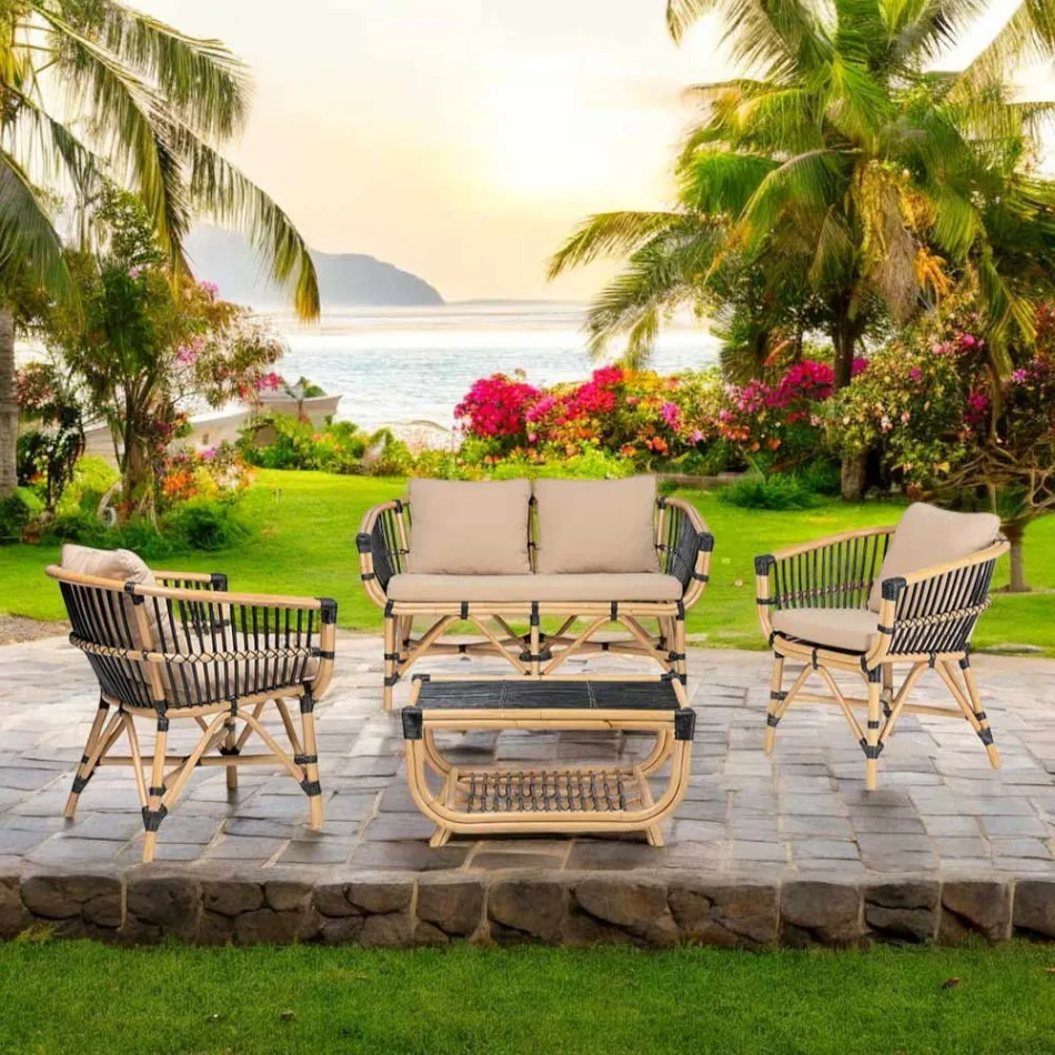 Garden Armchair in Natural Rattan with Cushions Included - Catelyn Viadurini