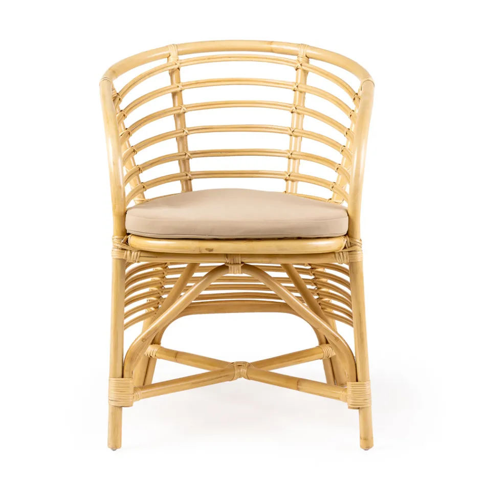 Garden Armchair in Natural Rattan, Cushion Included, - Torvi Viadurini