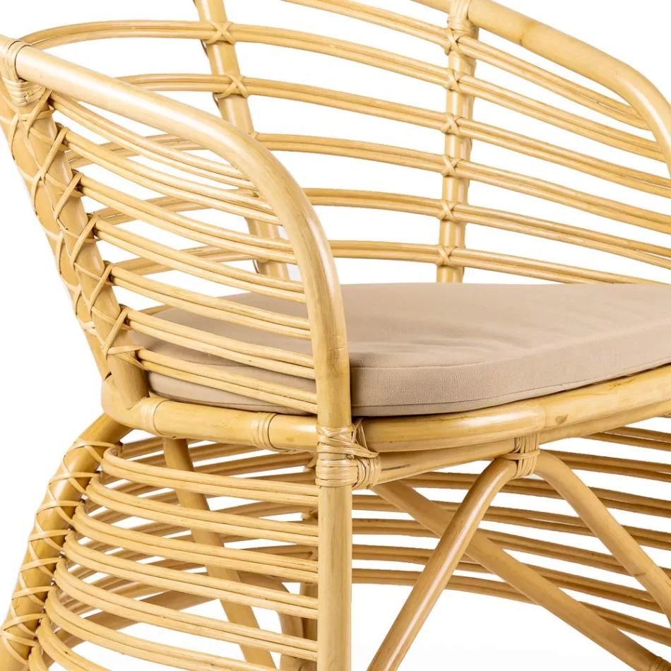 Garden Armchair in Natural Rattan, Cushion Included, - Torvi Viadurini