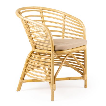 Garden Armchair in Natural Rattan, Cushion Included, - Torvi Viadurini