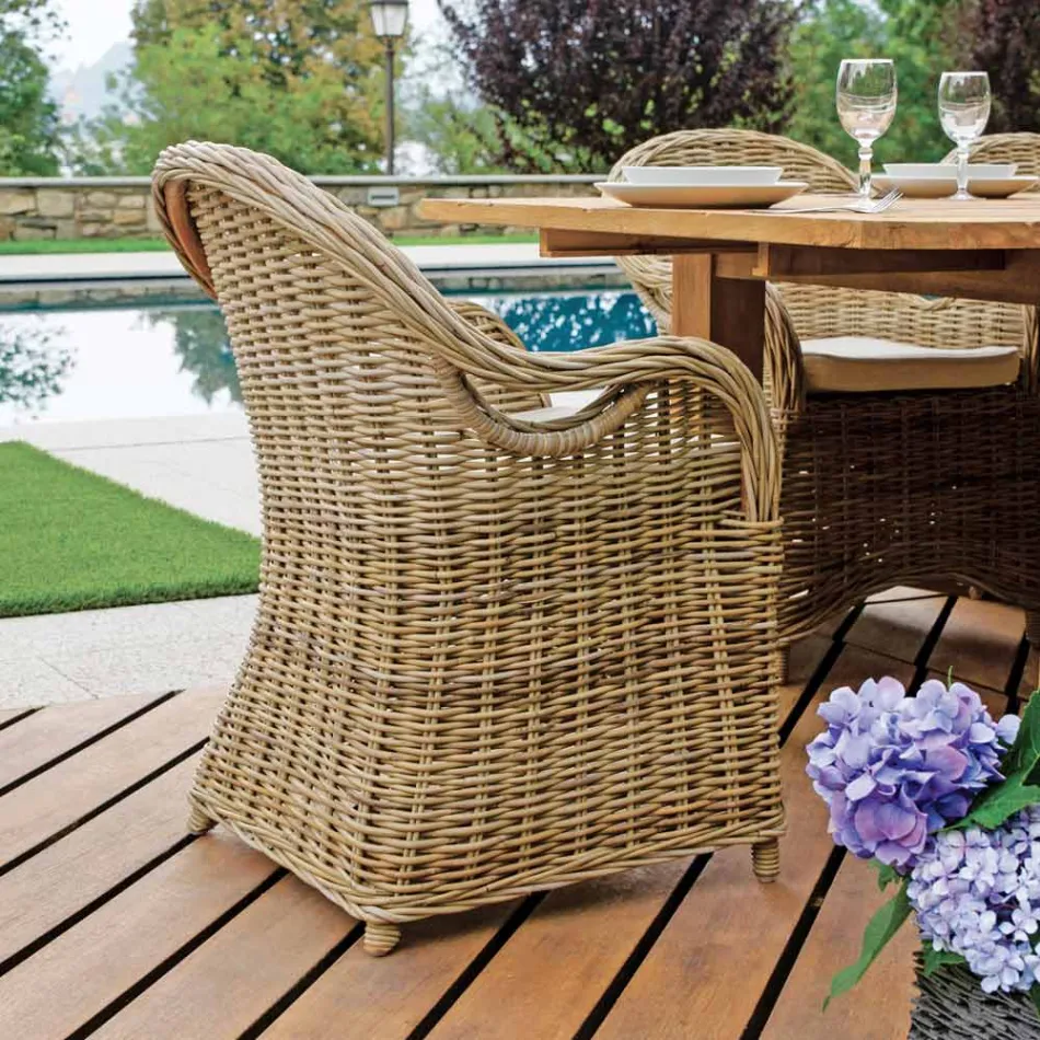 Garden Armchair Made of Wood and Fiber in Gray Kubu - Lido Viadurini