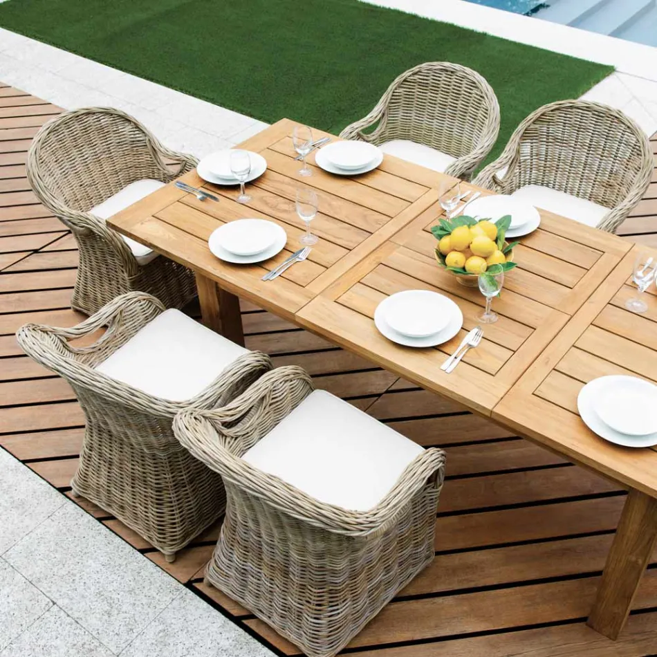 Garden Armchair Made of Wood and Fiber in Gray Kubu - Lido Viadurini