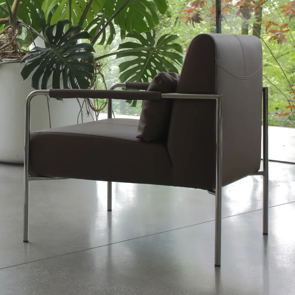 Metal armchair and eco-leather seat Made in Italy - Mint Viadurini