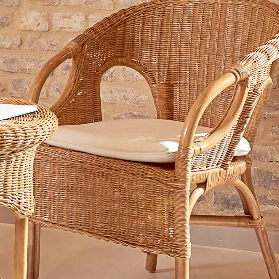 Outdoor Wicker Armchair with Seat Cushion - Nathaniel Viadurini