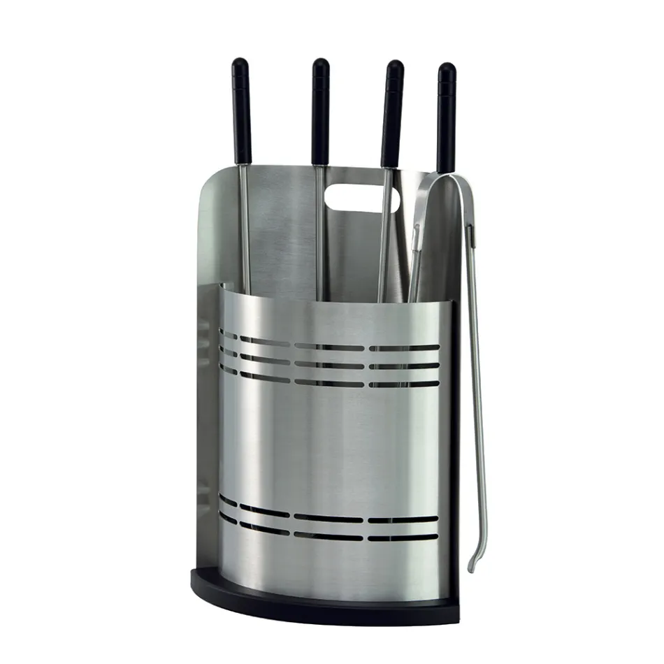 Fixed Tool Holder with 4 Tools for the Fireplace Made in Italy - Bonsai Viadurini