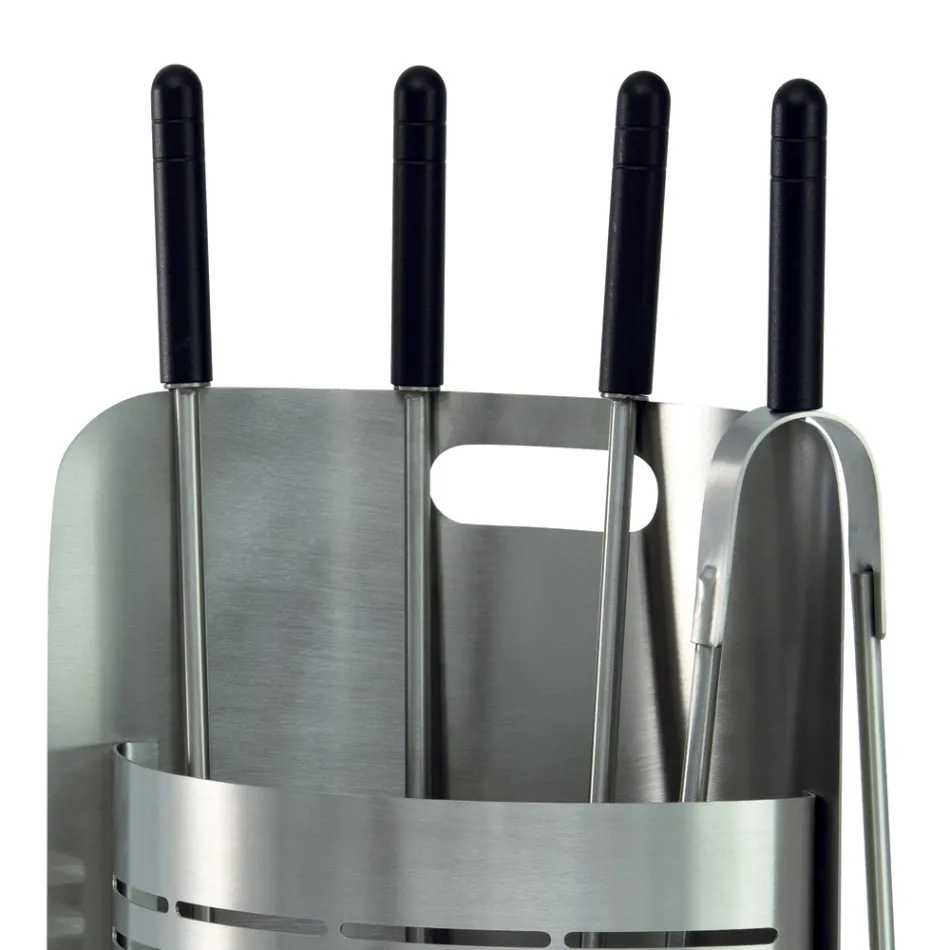 Fixed Tool Holder with 4 Tools for the Fireplace Made in Italy - Bonsai Viadurini