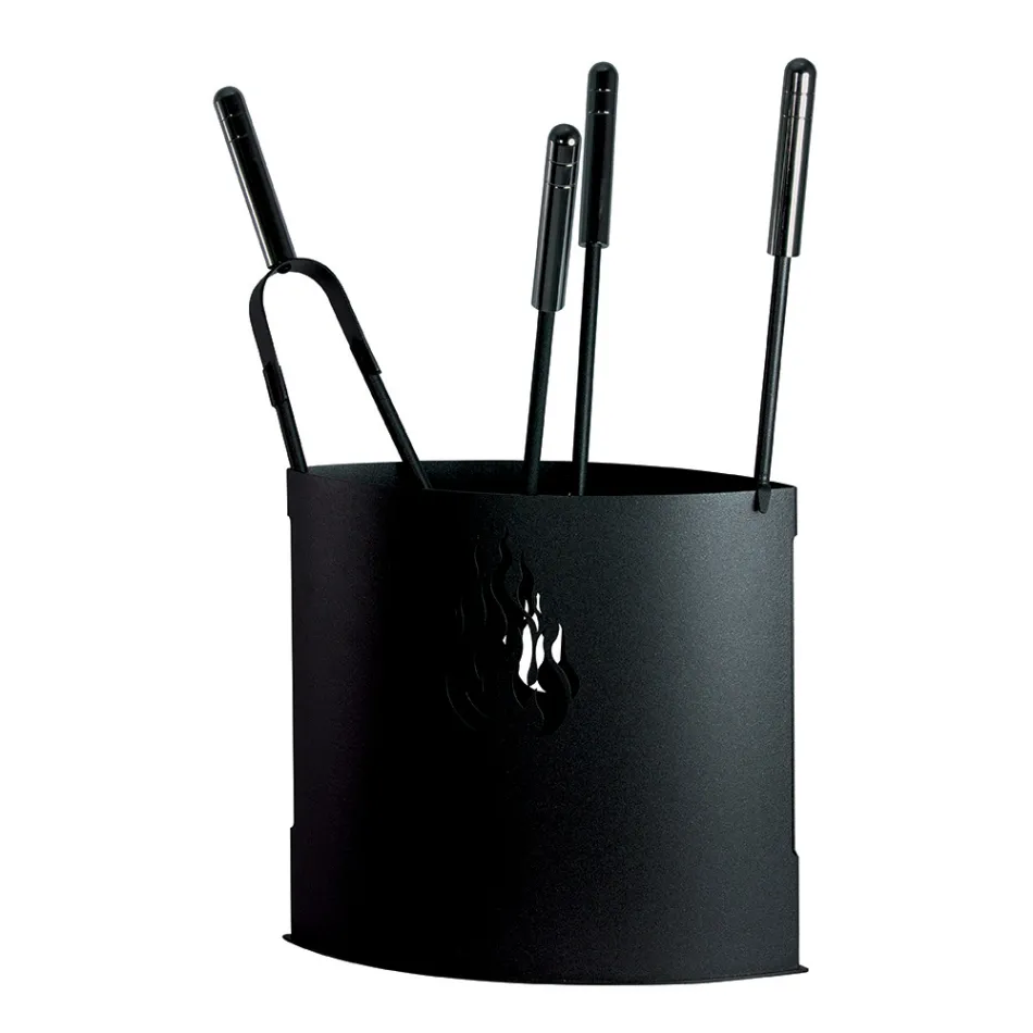 Metal Fireplace Tool Holder with 4 Accessories Made in Italy - Canarino Viadurini