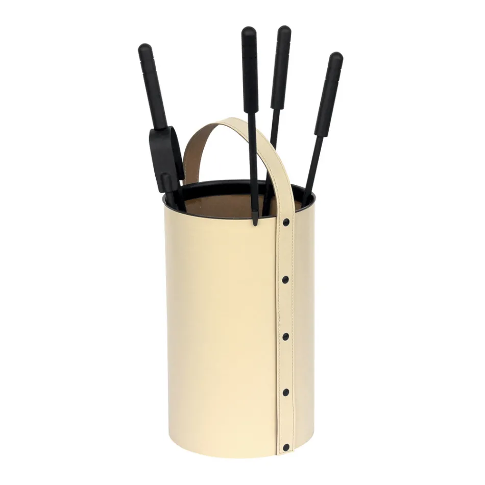 Round Tool Holder in Faux Leather with Handle and 4 Accessories Made in Italy - Pigeon Viadurini