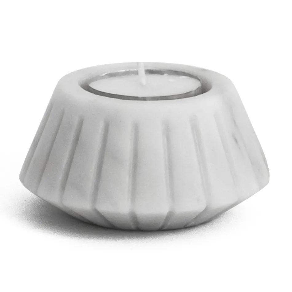 Candle Holder in Satin Marble Various Design Finishes 2 Pieces - Cirotto Viadurini