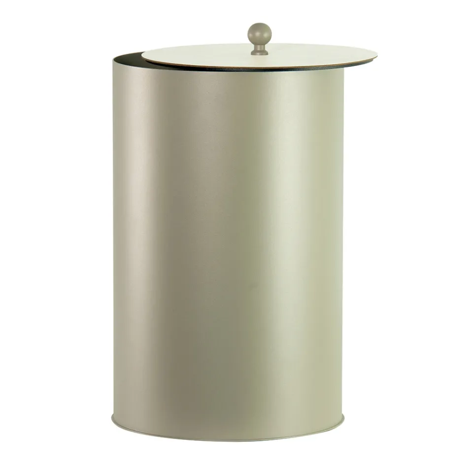 Cylindrical Pellet Holder with Lid in Different Finishes Made in Italy - Flamingo Viadurini