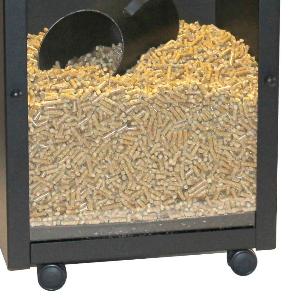 Pellet Holder in Black Painted Steel with Plexiglass Made in Italy - Pellicano Viadurini