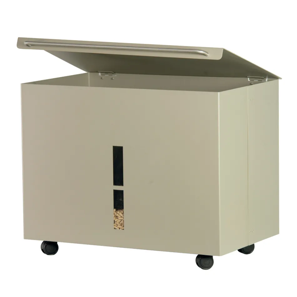 Metal Pellet Holder with Wheels and Lid Made in Italy - Gazza Viadurini