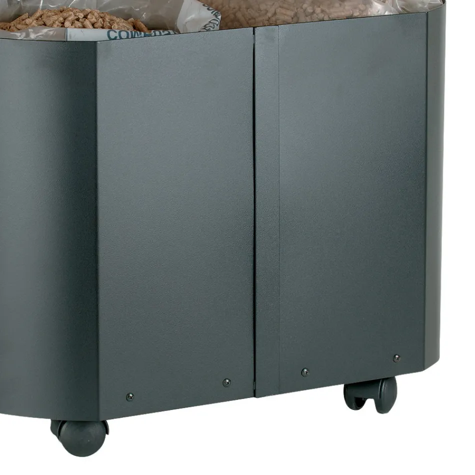 Oval Pellet Holder in Black Metal and Wooden Lid Made in Italy - Bisonte Viadurini