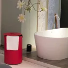 Cylindrical laundry basket in regenerated handmade leather Roby Viadurini