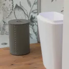 Cylindrical laundry basket in regenerated handmade leather Roby Viadurini