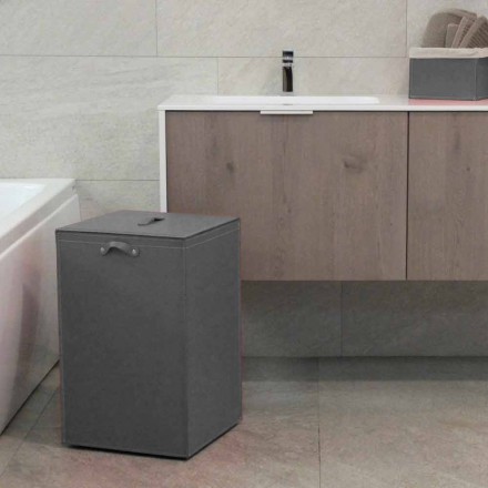 Leather laundry basket with square base David, made in Italy Viadurini