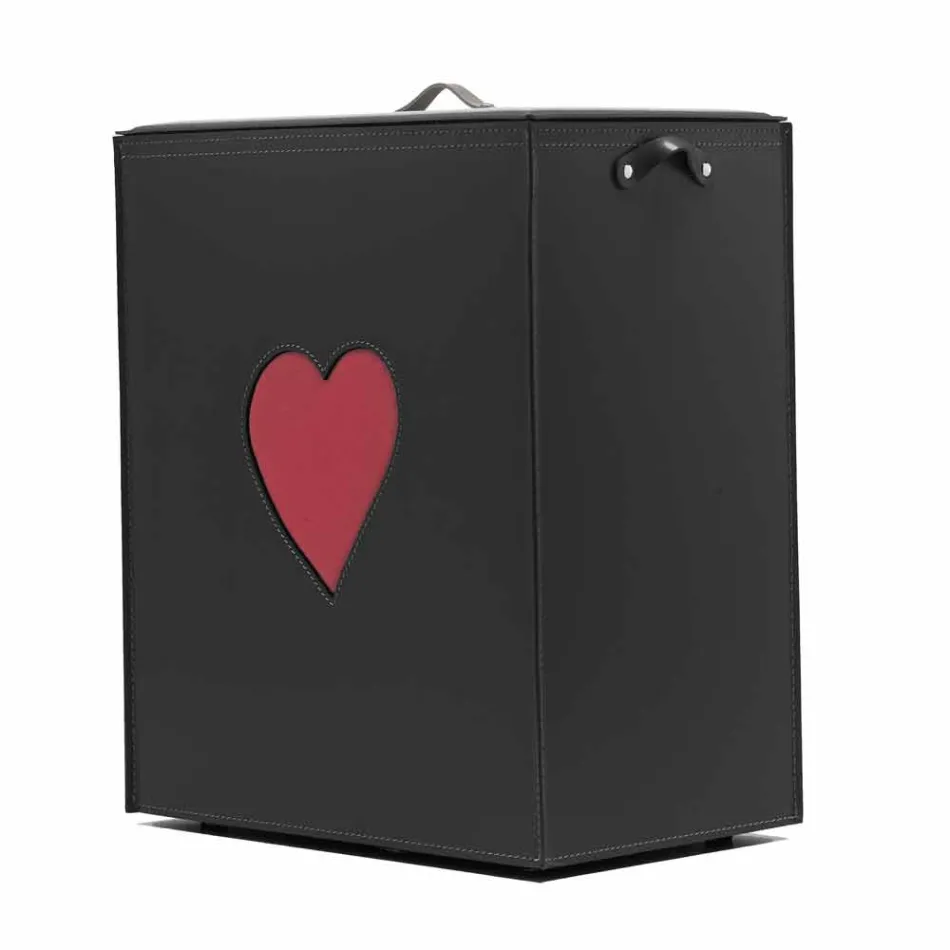 Contemporary leather laundry basket made in Italy Adele, heart insert Viadurini