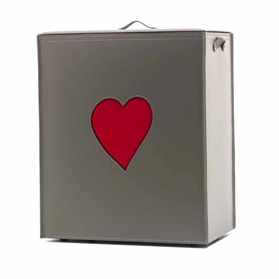Contemporary leather laundry basket made in Italy Adele, heart insert Viadurini