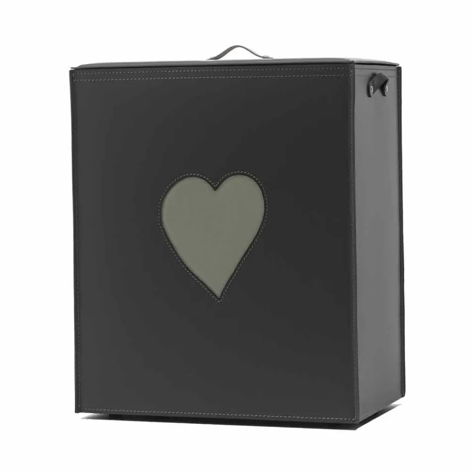 Contemporary leather laundry basket made in Italy Adele, heart insert Viadurini