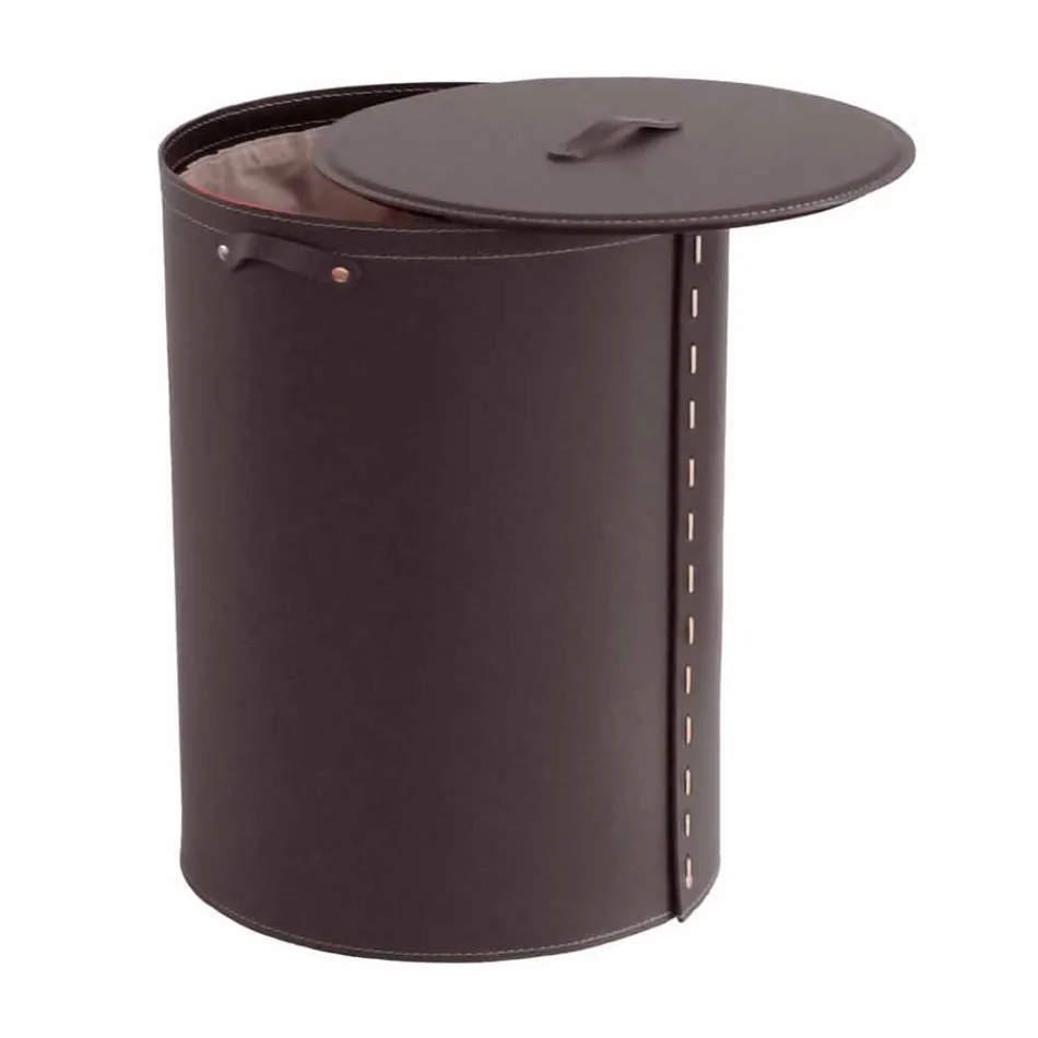 Oval laundry basket in Riky regenerated leather made in Italy Viadurini