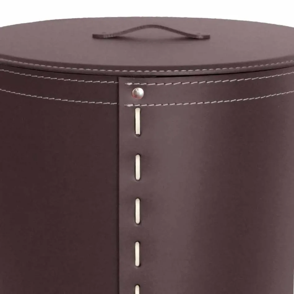 Oval laundry basket in Riky regenerated leather made in Italy Viadurini