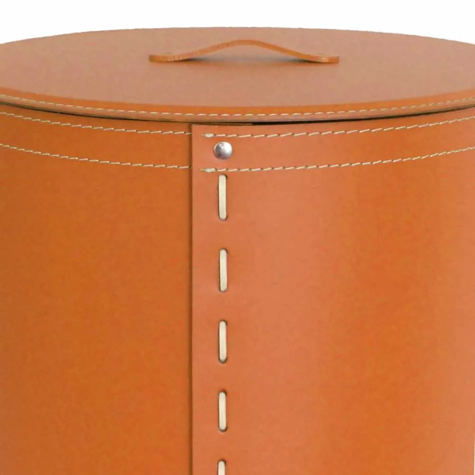Oval laundry basket in Riky regenerated leather made in Italy Viadurini