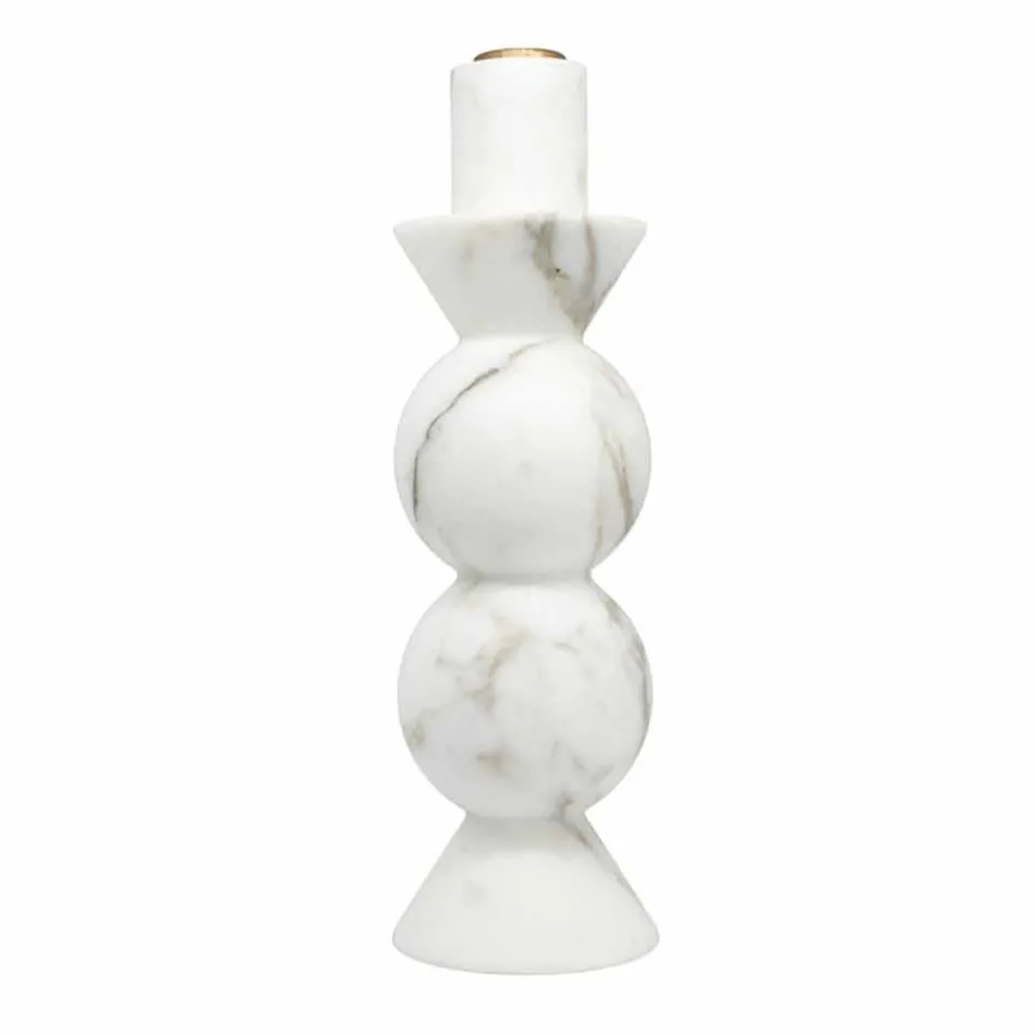 Tall Candle Holder in White Carrara Marble and Brass Made in Italy - Oley Viadurini