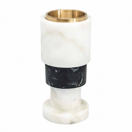 Low Bicoloured Marble and Brass Candle Holder Made in Italy - Brett Viadurini