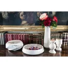 Low Candle Holder in White Carrara Marble and Brass Made in Italy - Benton Viadurini