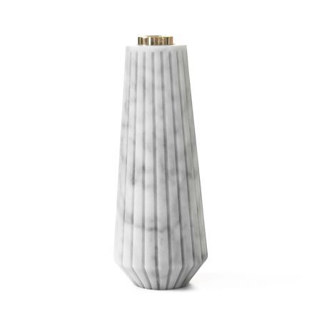 Design Candle Holder in Striped White Carrara Marble and Brass - Amenia Viadurini