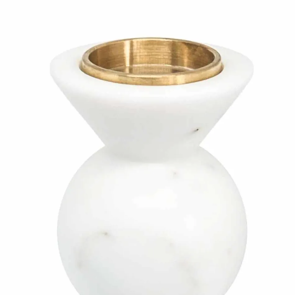 Design Candle Holder in Brass and White Carrara Marble Made in Italy - Bevis Viadurini