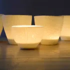 Design Candle Holder in Decorated White Porcelain 3 Pieces - Arcireale Viadurini