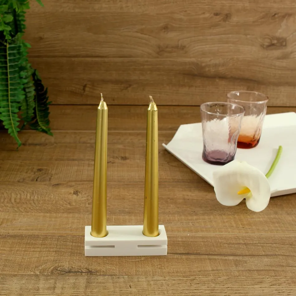 White Corian Design Candle Holder for Living Room Made in Italy - Sisifo Viadurini