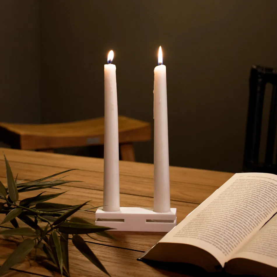 White Corian Design Candle Holder for Living Room Made in Italy - Sisifo Viadurini