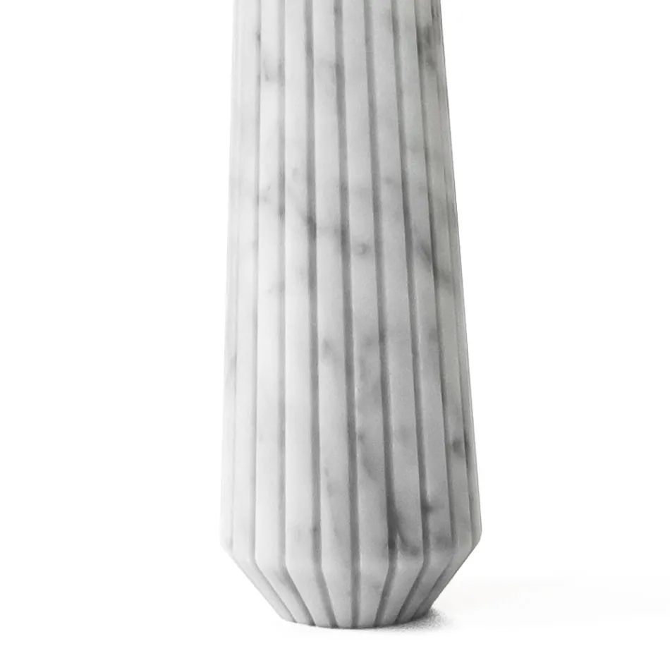 Striped White Carrara Marble and Brass Candle Holder Made in Italy - Amenia Viadurini