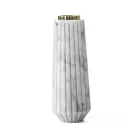 Striped White Carrara Marble and Brass Candle Holder Made in Italy - Amenia Viadurini