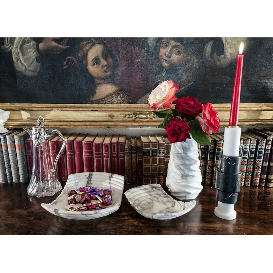 Candle holder in Carrara Marble, Marquinia Marble and Brass Made in Italy - Blaze Viadurini