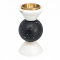 Carrara Marble, Marquinia and Brass Candle Holder Made in Italy - Braxton