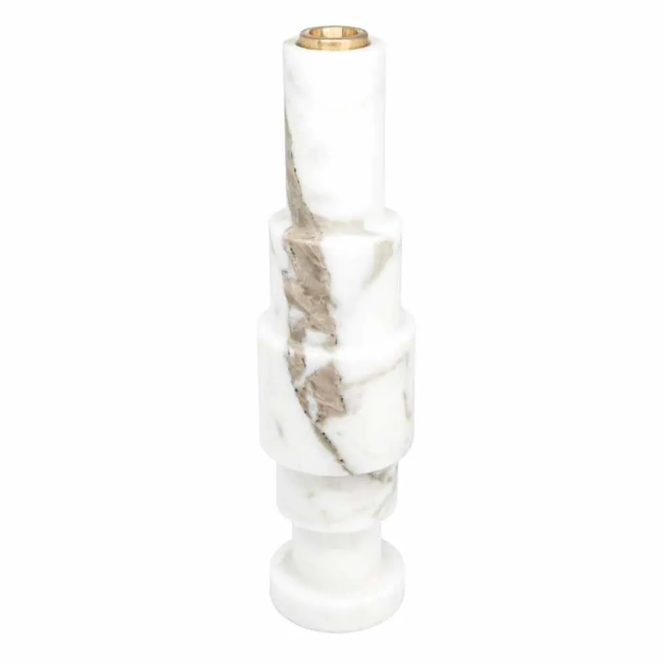 Modern Candle Holder in White Carrara Marble and Brass Made in Italy - Allan Viadurini