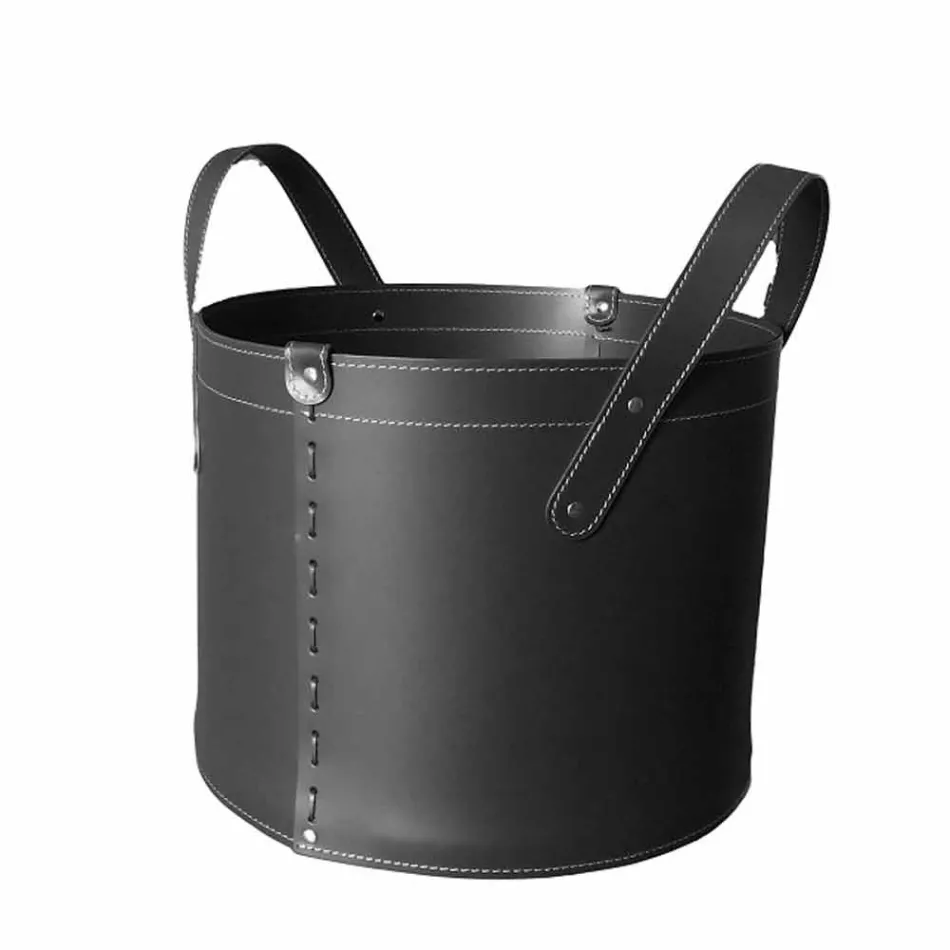 Cylindrical log holder in regenerated leather with Tonda Firestyle wheels Viadurini