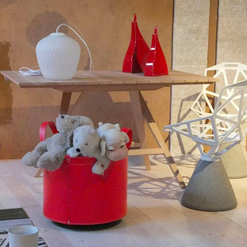 Cylindrical log holder in regenerated leather with Tonda Firestyle wheels Viadurini