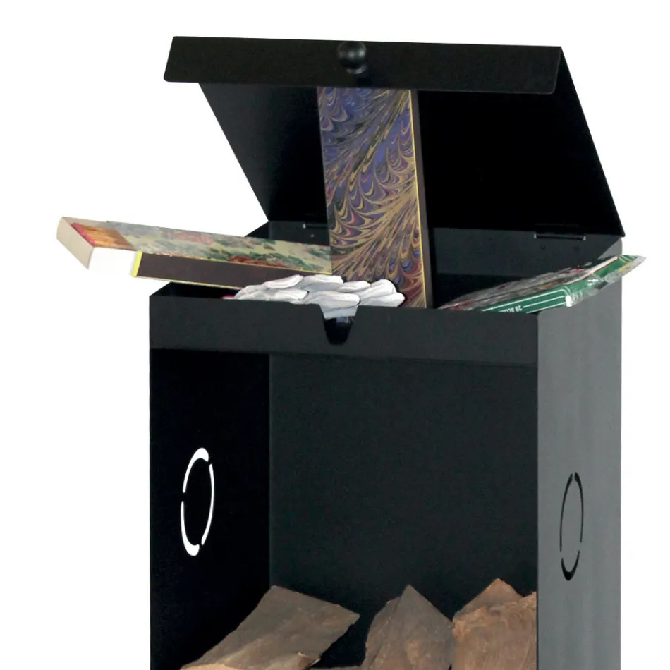 Wood holder with 2 storage compartments and upper shelf Made in Italy - Colibri Viadurini