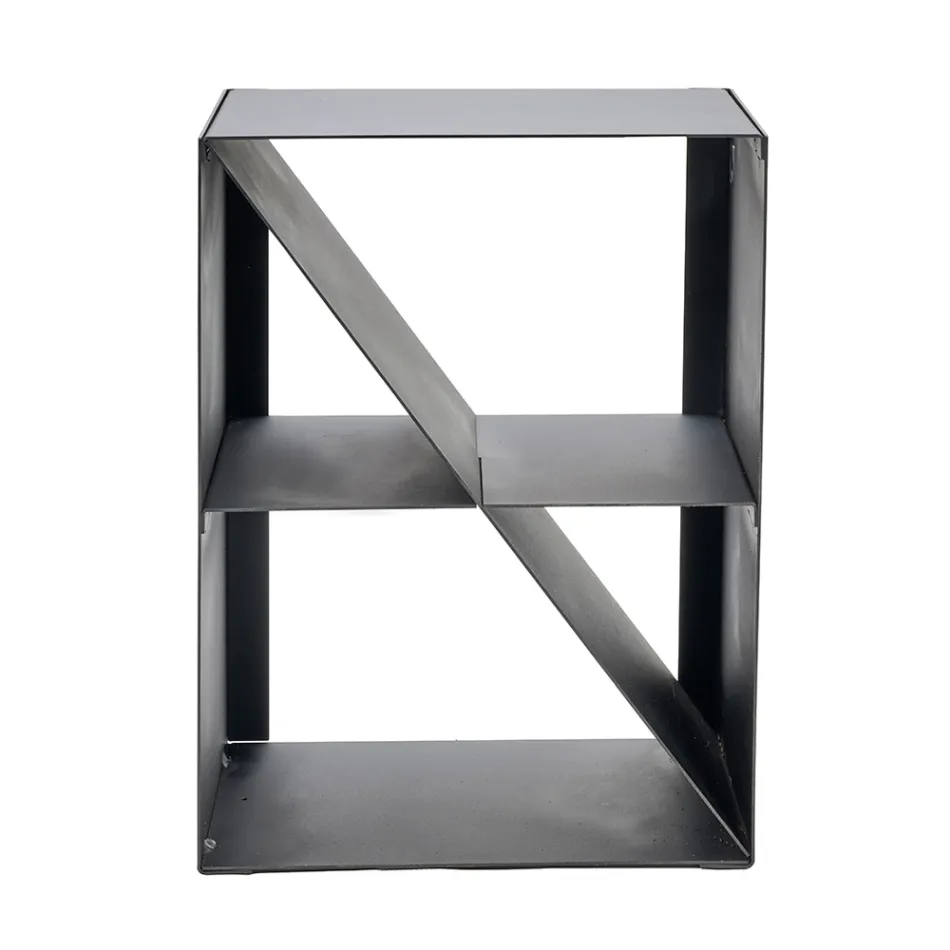 Firewood Holder with Oblique Bar in Black Painted Steel Made in Italy - Fiamme Viadurini
