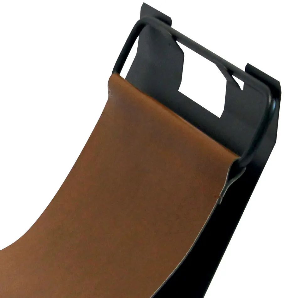 Wood holder with side handles in brown eco-leather Made in Italy - Butterfly Viadurini