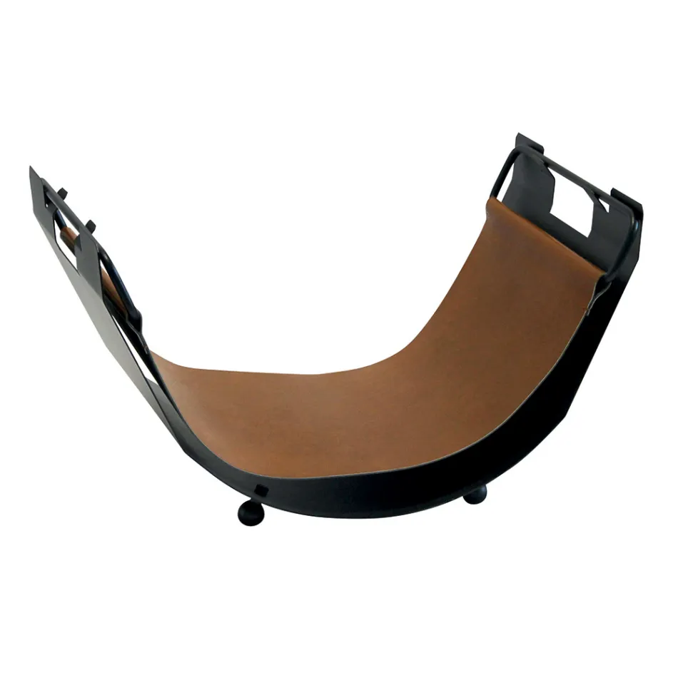 Wood holder with side handles in brown eco-leather Made in Italy - Butterfly Viadurini